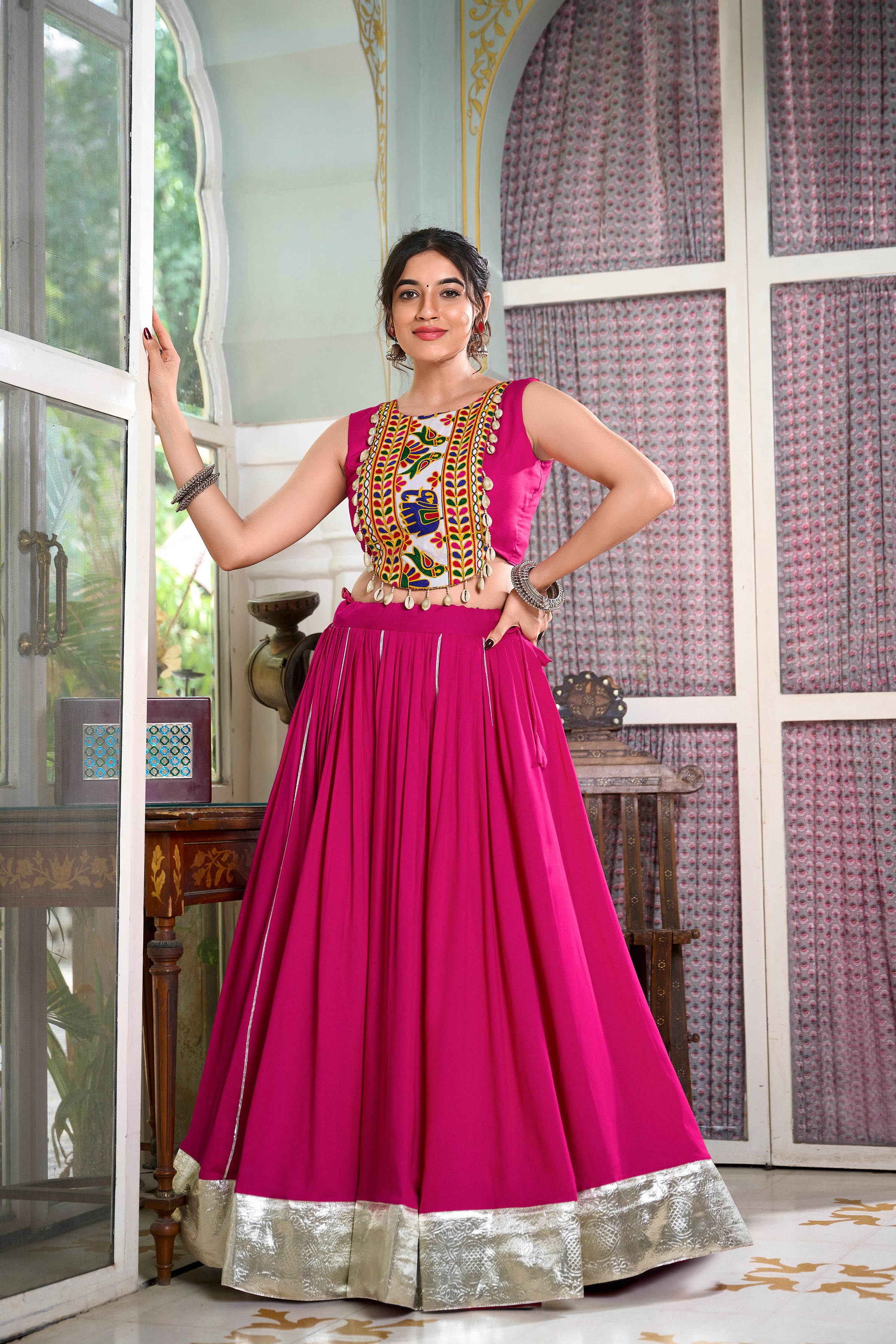 Festive Fashion atIts Best: Rayon Lehenga and Gamthi Work Blouse for Navratri β¨π